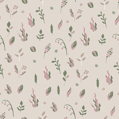 Soft Beige Botanical Scatter with Green