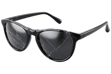 Sunglasses with cracked lenses isolated on transparent background. Damage, accident, vision problem concept.