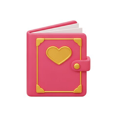 Pink 3D diary book with golden heart emblem and clasp, romantic journal notebook for memory and storytelling design