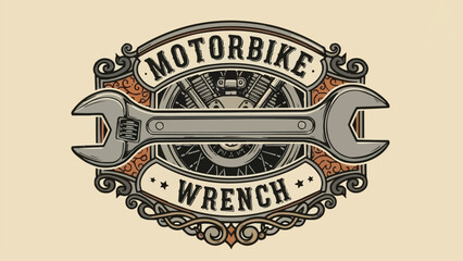 Motorbike Wrench Emblem Vintage Style.