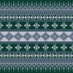 Green and white Vintage Native Southwest folk. Geometric Abstract Ethnic Pattern.