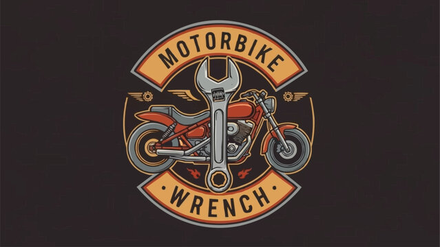 Motorbike Wrench Emblem Logo Design.