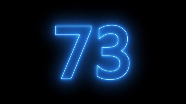 Flickering neon number 73 on black background. glowing neon text 73 number countdown icon. abstract neon text 73 number countdown timer background.