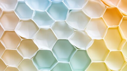 A Close up geometric hexagonal honeycomb pattern with soft pastel colors and smooth texture creating an abstract background design