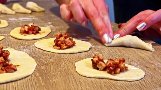 Homemade pierogi prepared by hand on Christmas Eve in Latvia kitchen