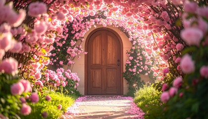 Flower Arch with Fantasy Pink Rose Garden