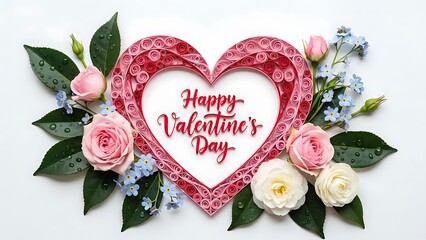 Valentine's day heart with flowers and greenery