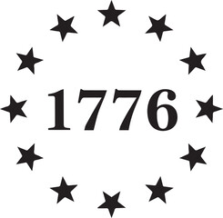 Betsy ross 13 stars 1776 with circle icon Silhouette vector black on a white background