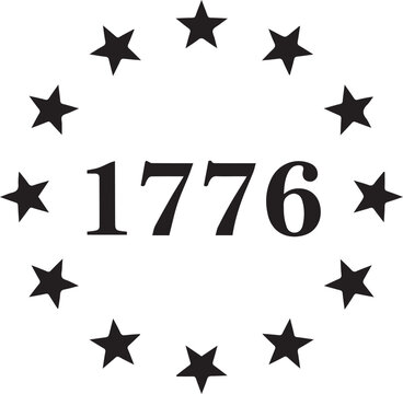 Betsy ross 13 stars 1776 with circle icon Silhouette vector black on a white background