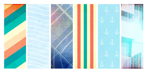 Set of vertical or horizontal banner with Nautical theme and retro pattern. Collection of background with vintage paper. Copy space for text. Topic of travel, trip abroad on vacation, cruise and tour