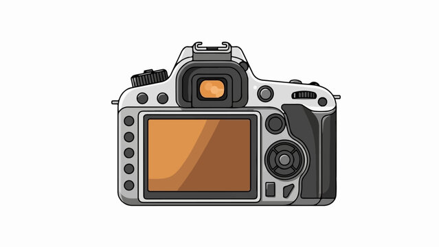 Digital camera back view with viewfinder, screen, and controls