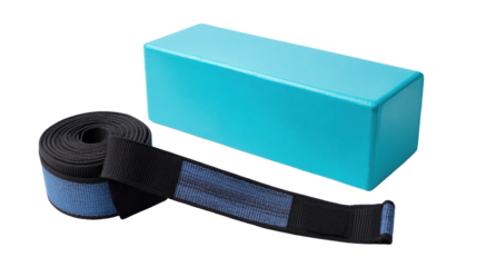 Blue exercise strap with storage box for fitness.