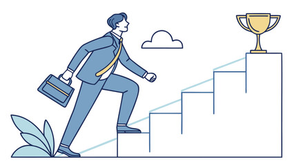 Flat Vector Of A Businessman Climbing Steps To Success