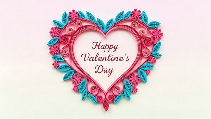 Valentine's day heart with floral border and greeting