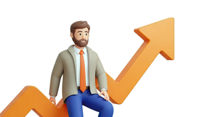 3D Businessman on Upward Arrow