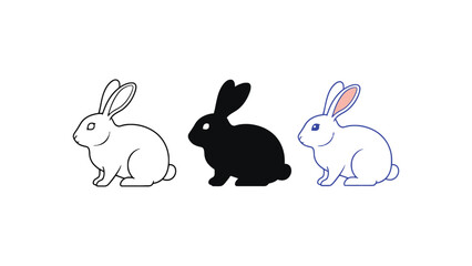 Obraz premium A group of rabbits in different illustration styles on a white background
