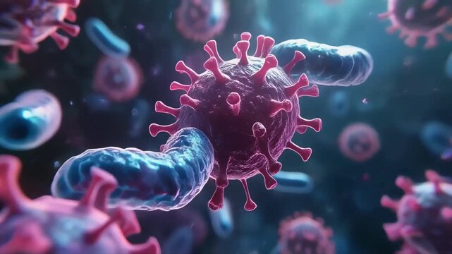 Microscopic View of Virus Particles in Health Medical Research Environment