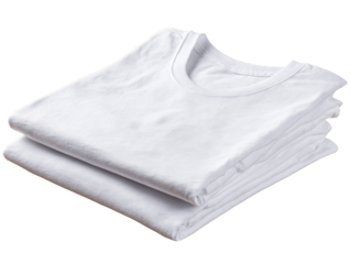 Neatly folded white t-shirts on a flat surface.