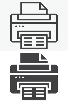 Printer icon set in different style. Line, outline and solid vector icon with editable stroke. Print sign and symbol for office, document and device icon.