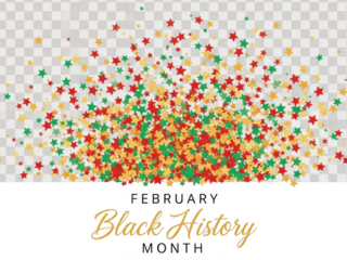 Festive black history month illustration with multicolored stars and text isolated on transparent background