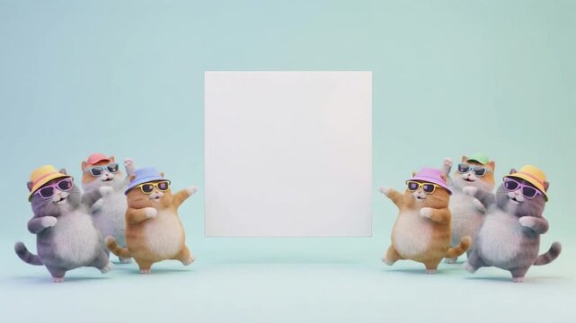 コミカル猫ダンス中央コピースペースループ動画