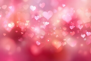 Valentine's pink background with heart shaped bokeh lights