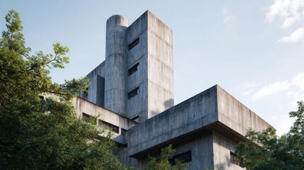 Modern architectural building with a unique design. the building is made of concrete and has a tall, cylindrical structure with multiple levels.