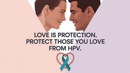 HPV awareness graphic couple teal ribbon love protection concept