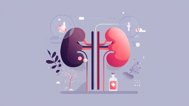 Chronic renal care concept, simple anatomical kidney illustration with subtle wellness elements, clean layout, disease modern healthcare infographic style 
