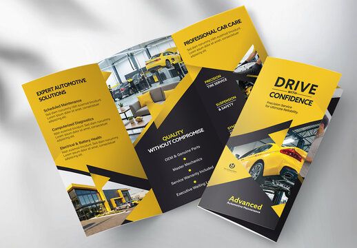 Automotive Car Service Trifold Brochure Template for Auto Repair Shop