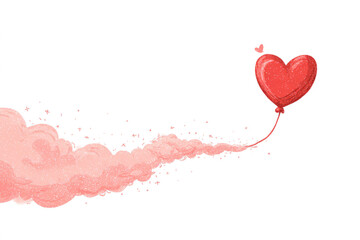 Red heart balloon flying with pink powder trail