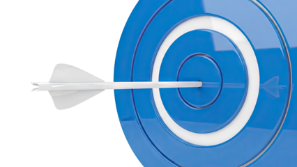 Arrow hitting the bullseye of a blue target