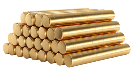 Stack of short brass cylinders with polished metallic surface