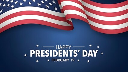 A vibrant depiction of the american flag waving with a presidents day celebratory message below it