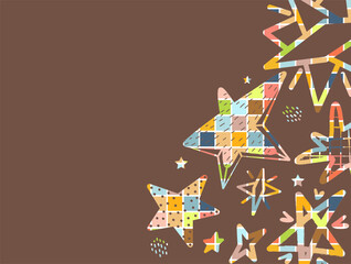 Colorful Patchwork Stars Vector Illustration on Brown