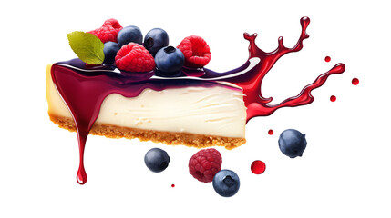 Blueberry Raspberry Cheesecake Slice with Berry Sauce