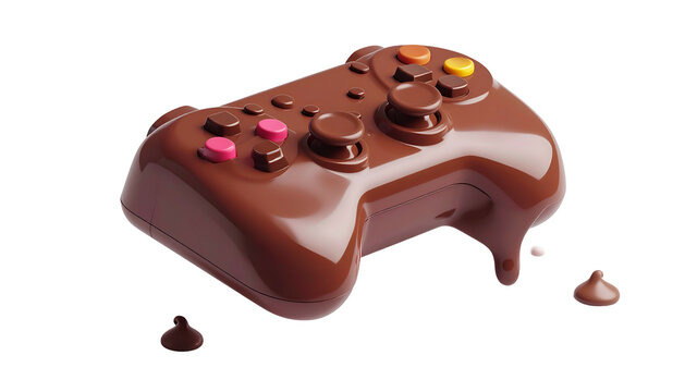 A video game controller made of melting chocolate, isolated on black
