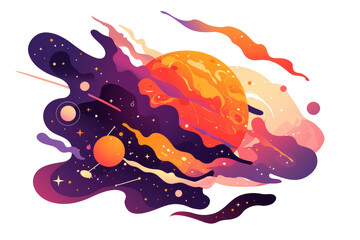 Colorful Abstract Planet with Rings in Space