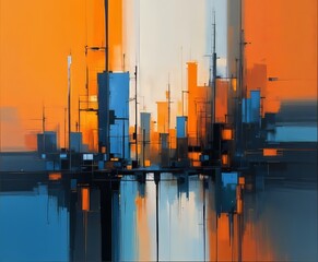 pintura abstracta caracterizada por una din&aacute;mica interacci&oacute;n de l&iacute;neas negras intensas y formas geom&eacute;tricas difuminadas