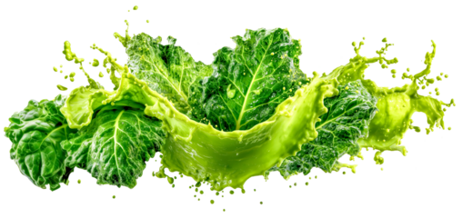 Green smoothie splash kale spinach leaf splash fresh healthy green juice vegan energy flows around vibrant leaves, refreshing and dynamic, fitness vibe with natural motion and crisp, isolated