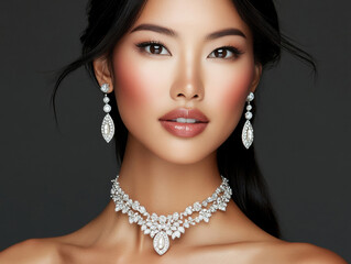 Elegant woman showcasing exquisite jewelry at a beauty event
