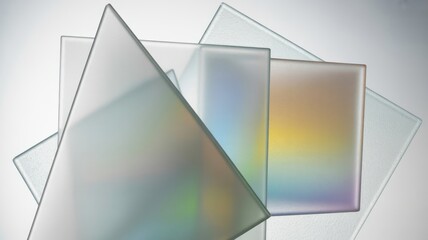 Frosted glass squares and triangle with rainbow gradient