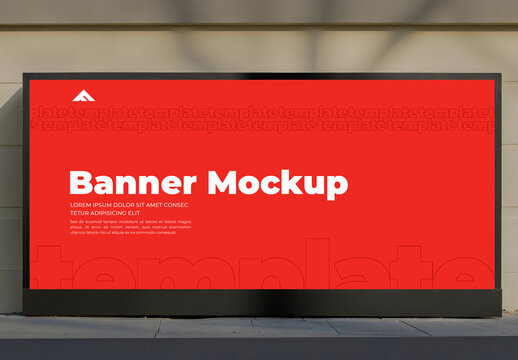 Banner Mockup Suspended from Ceiling in Lobby