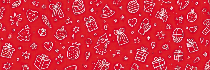 Naklejka premium Christmas festive background with gifts ornaments and design elements in red