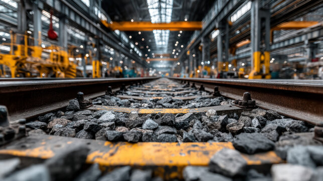 Installation of industrial crane rail system in factory