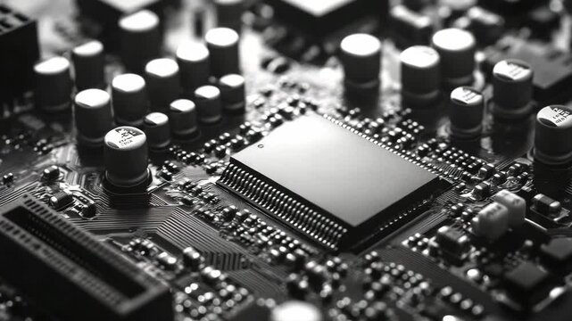 Close up view of a CPU processor chip with integrated components and heat sinks.