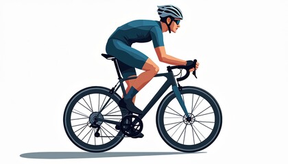 Obraz premium Cyclist rides road bike in aerodynamic pose. Man wears helmet sunglasses cycling apparel. Athlete trains hard for race, perfect for fitness sports or transport theme.