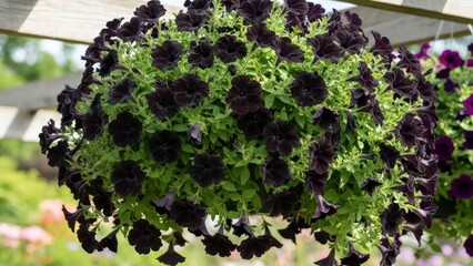 Dramatic Black Petunia Cascade: An Elegant Floral Display for the Garden's Aesthetic Charm