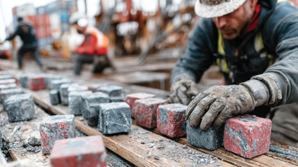 Worker setting up construction site IoT sensors