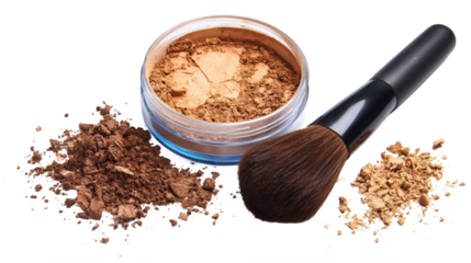 Makeup powder with brush on white background.